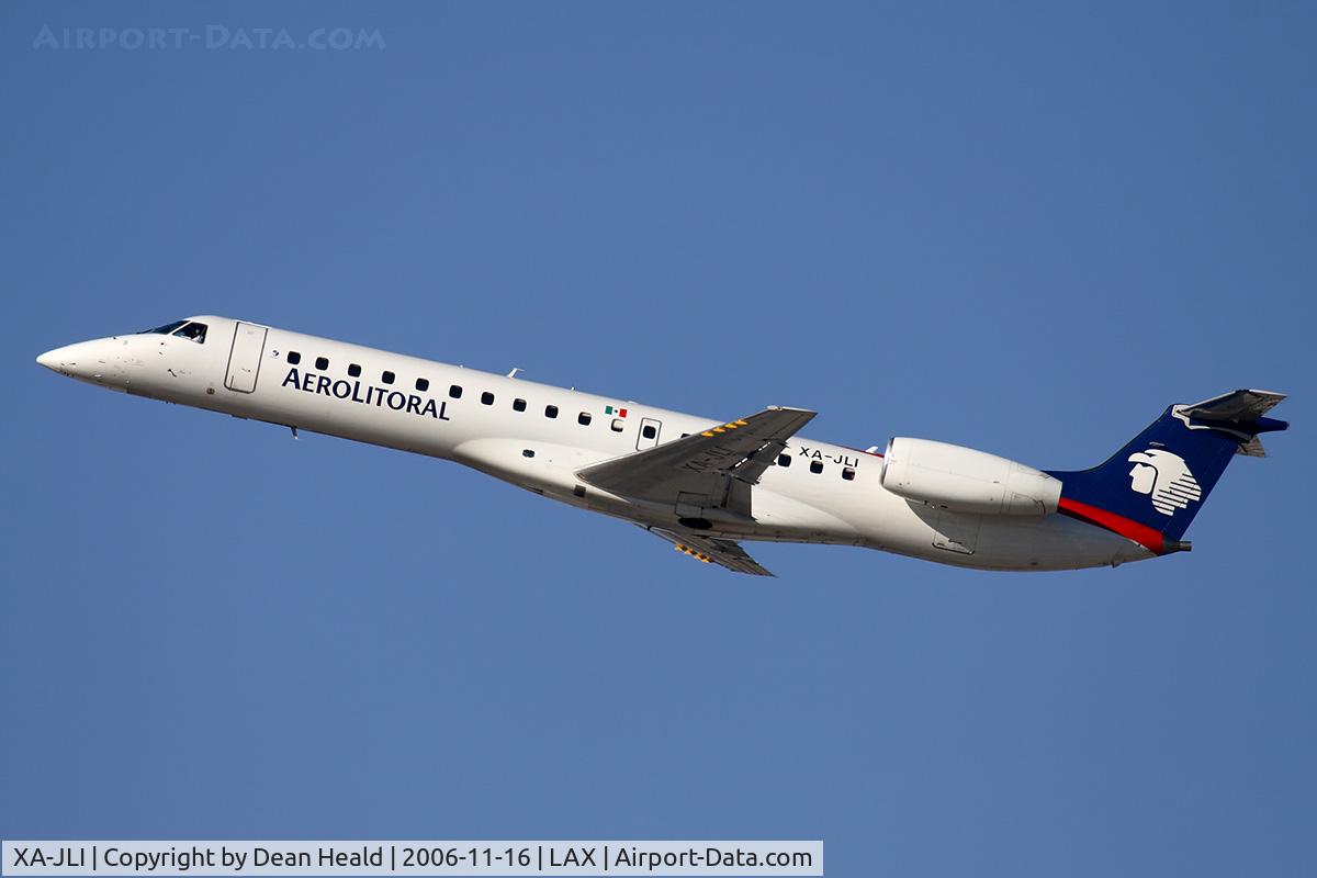 XA-JLI, 2001 Embraer ERJ-145LR (EMB-145LR) C/N 145440, AeroLitoral XA-JLI (FLT SLI2201) climbing out from RWY 25R enroute to General Ignacio P Garcia Int'l (MMHO).