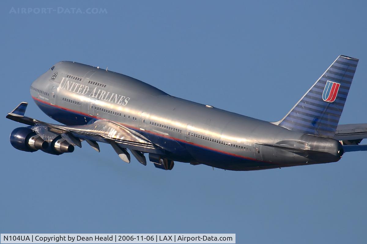 N104UA, 1998 Boeing 747-422 C/N 26902, United Airlines N104UA (FLT UAL891) climbing out from RWY 25R enroute to Narita Int'l (RJAA).