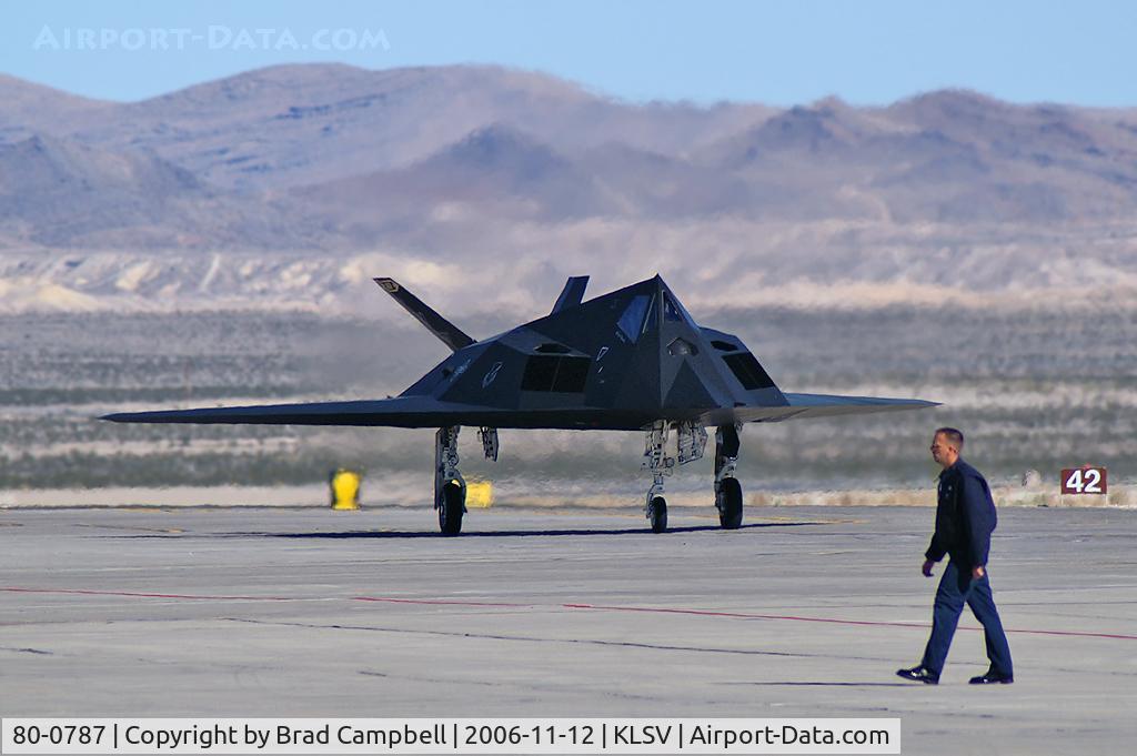 80-0787, 1980 Lockheed F-117A Nighthawk C/N A.4012, Lockheed / USAF / F-117A Nighthawk (cn A.4012) / Aviation Nation 2006 - Thunderbird crewmember in foreground.