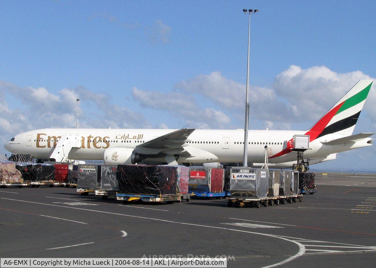 A6-EMX, 2003 Boeing 777-31H C/N 32702, Being loaded