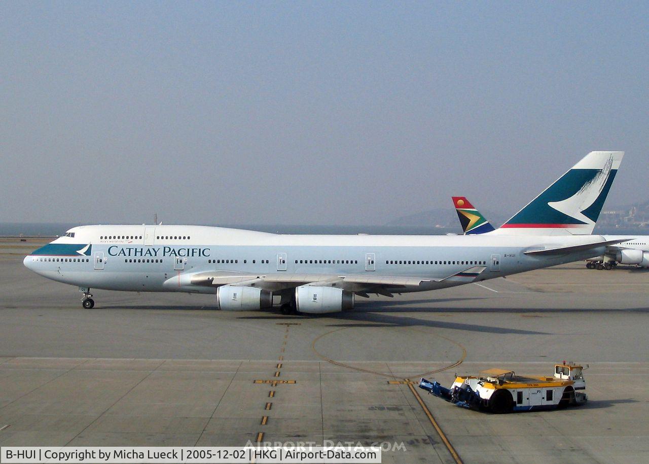 B-HUI, 1994 Boeing 747-467 C/N 27230, Leaving homebase Hong Kong