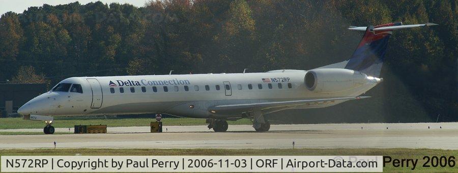 N572RP, 2004 Embraer EMB-145LR C/N 14500828, Ready for her roll, with the elevator trimmed out for climb