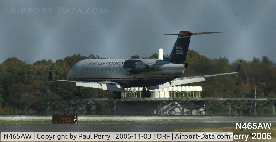 N465AW, 2004 Bombardier CRJ-200LR (CL-600-2B19) C/N 7893, And there it is, ready for a gentle touchdown and rollout