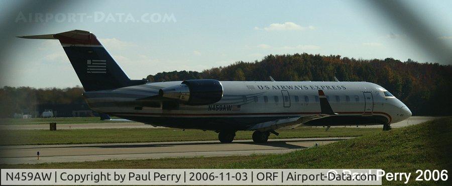 N459AW, 2003 Bombardier CRJ-200LR (CL-600-2B19) C/N 7863, Not down for long, staying busy as she makes her way to the runway