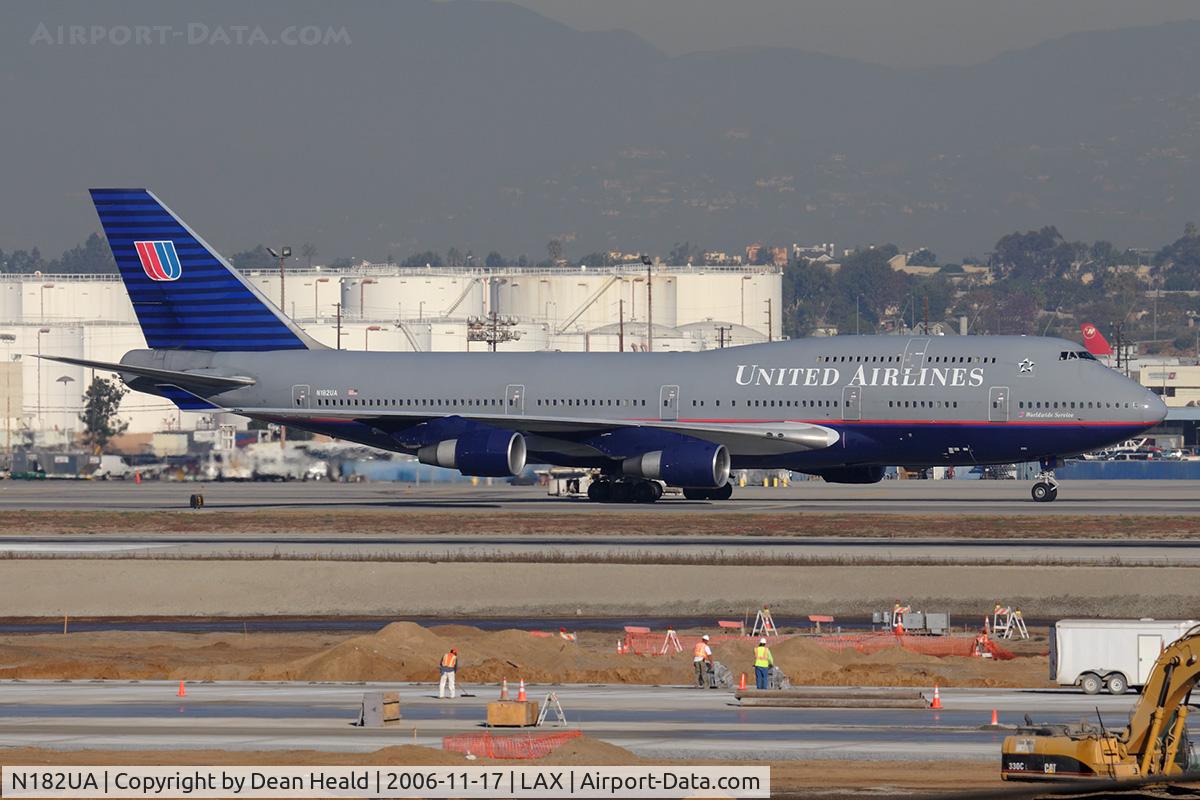 N182UA, 1991 Boeing 747-422 C/N 25279, United Airlines N182UA taxiing to Terminal 7.