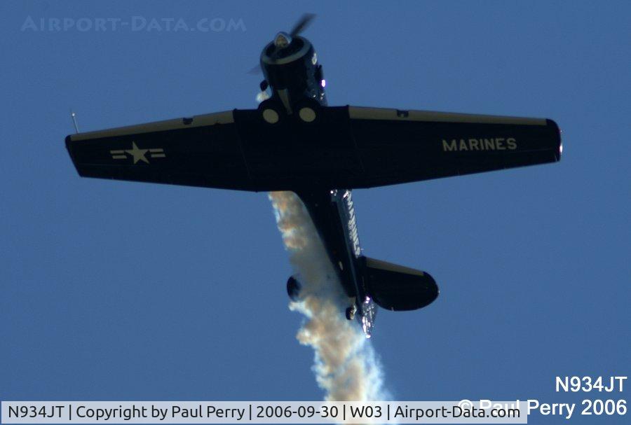 N934JT, 1942 North American SNJ-4 Texan C/N 88-12858, Smoke on, following the example of his father, the late, great Joe Tobul