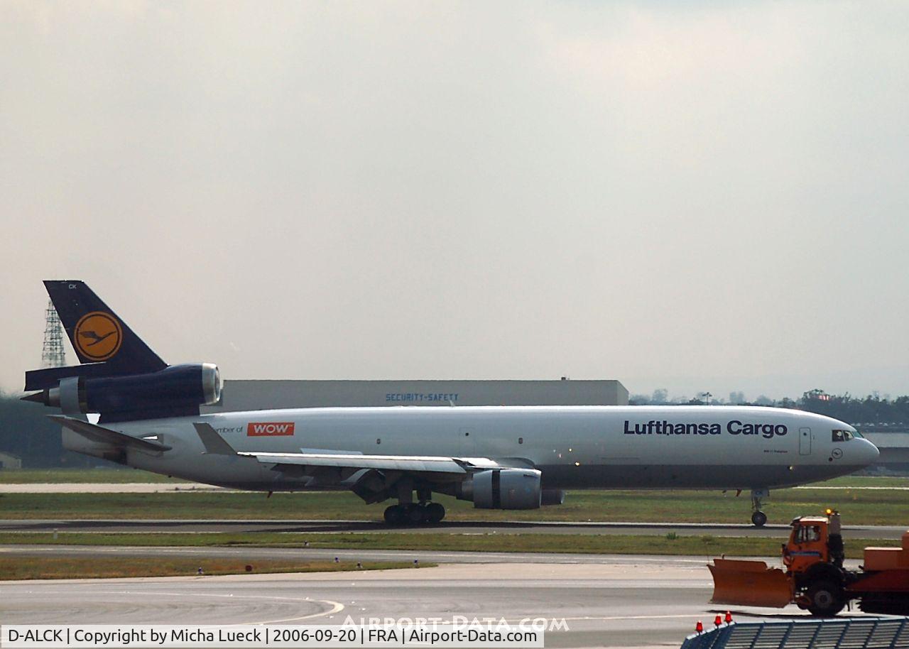 D-ALCK, 2000 McDonnell Douglas MD-11F C/N 48803, just touched down- thrust reversers deployed