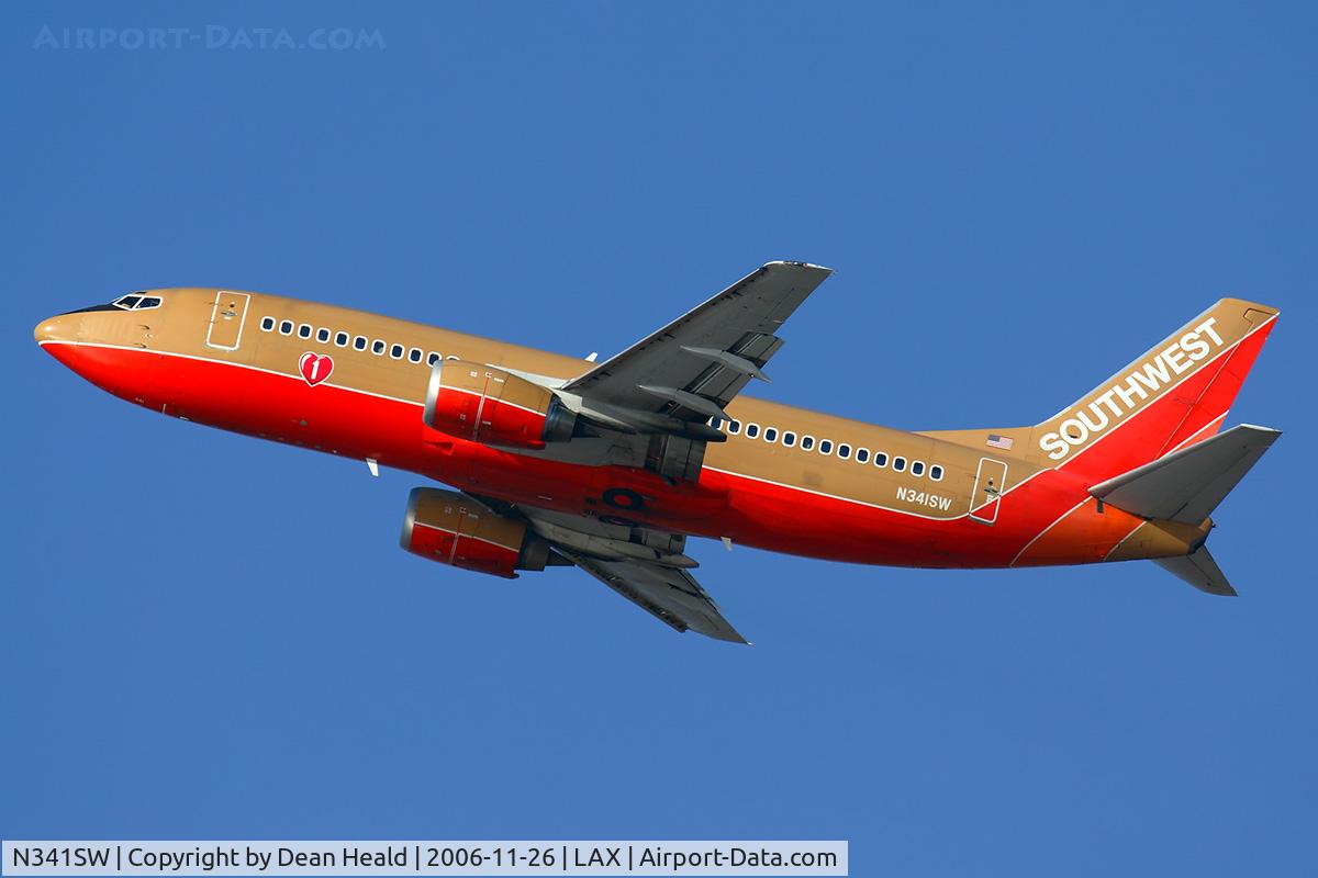 N341SW, 1988 Boeing 737-3H4 C/N 24091, Southwest Airlines N341SW (FLT SWA1273) climbing out from RWY 24L enroute to Metropolitan Oakland Int'l (KOAK).