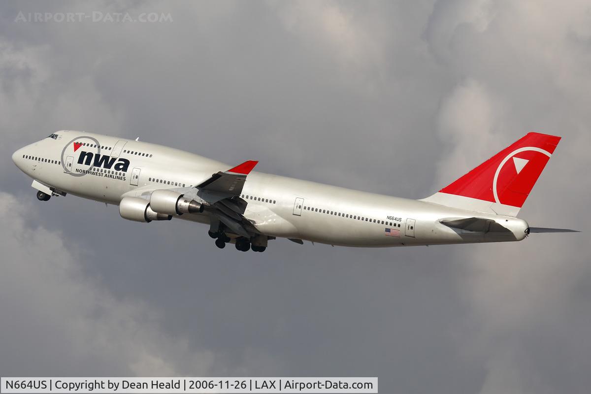 N664US, 1989 Boeing 747-451 C/N 23819, Northwest Airlines N664US (FLT NWA1) departing RWY 25R enroute to Narita Int'l (RJAA).