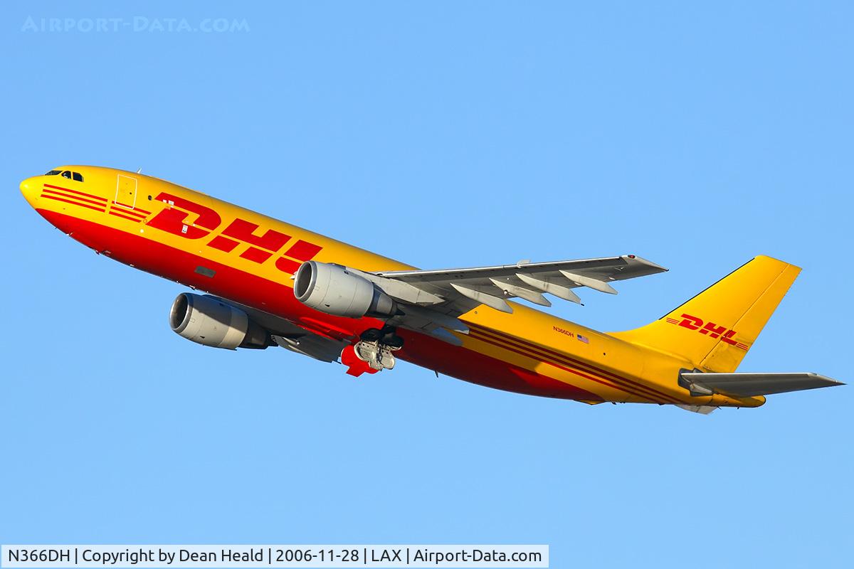 N366DH, 1985 Airbus A300B4-203 C/N 249, DHL N366DH (FLT DHL9972) climbing out from RWY 25R enroute to Newark/New York Liberty Int'l (KEWR).