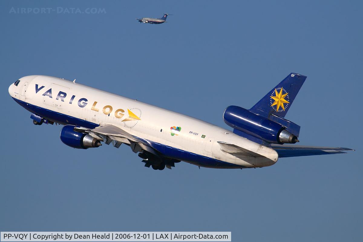 PP-VQY, 1976 McDonnell Douglas DC-10-30 C/N 46949, VarigLogistica PP-VQY climbing out from RWY 25R with SkyWest FLT 6161 climbing out from RWY 24R.