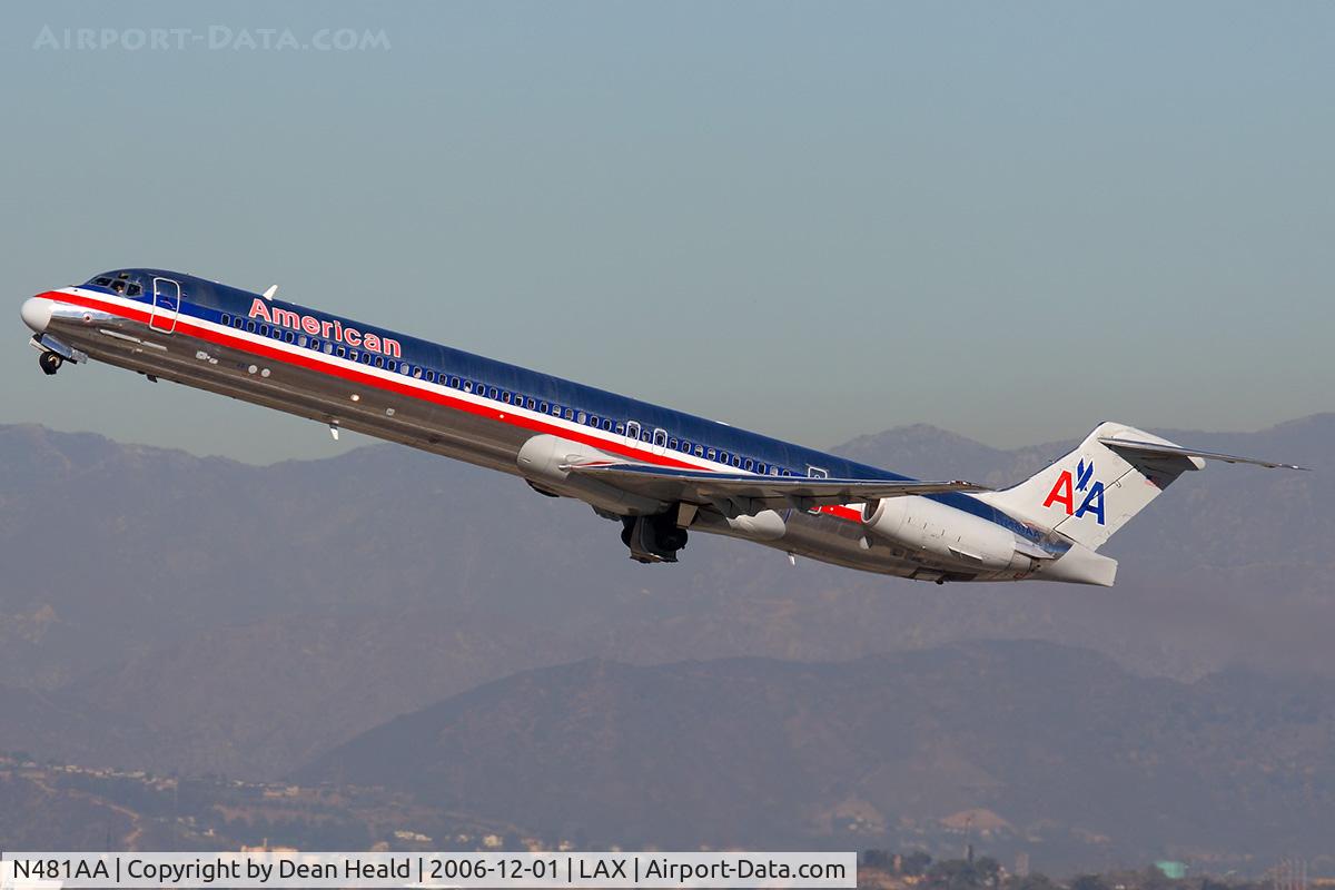 N481AA, 1988 McDonnell Douglas MD-82 (DC-9-82) C/N 49656, American Airlines N481AA (FLT AAL2448) climbing out from RWY 25R enroute to Dallas Fort Worth Int'l (KDFW).