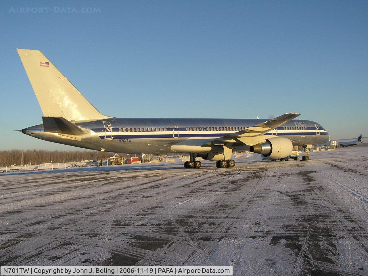 N701TW, 1996 Boeing 757-2Q8 C/N 28160, Boeing 757 MSN 28160; Former TWA/AA. Fuel stop at Fairbanks during ferry from Tulsa to Taipei