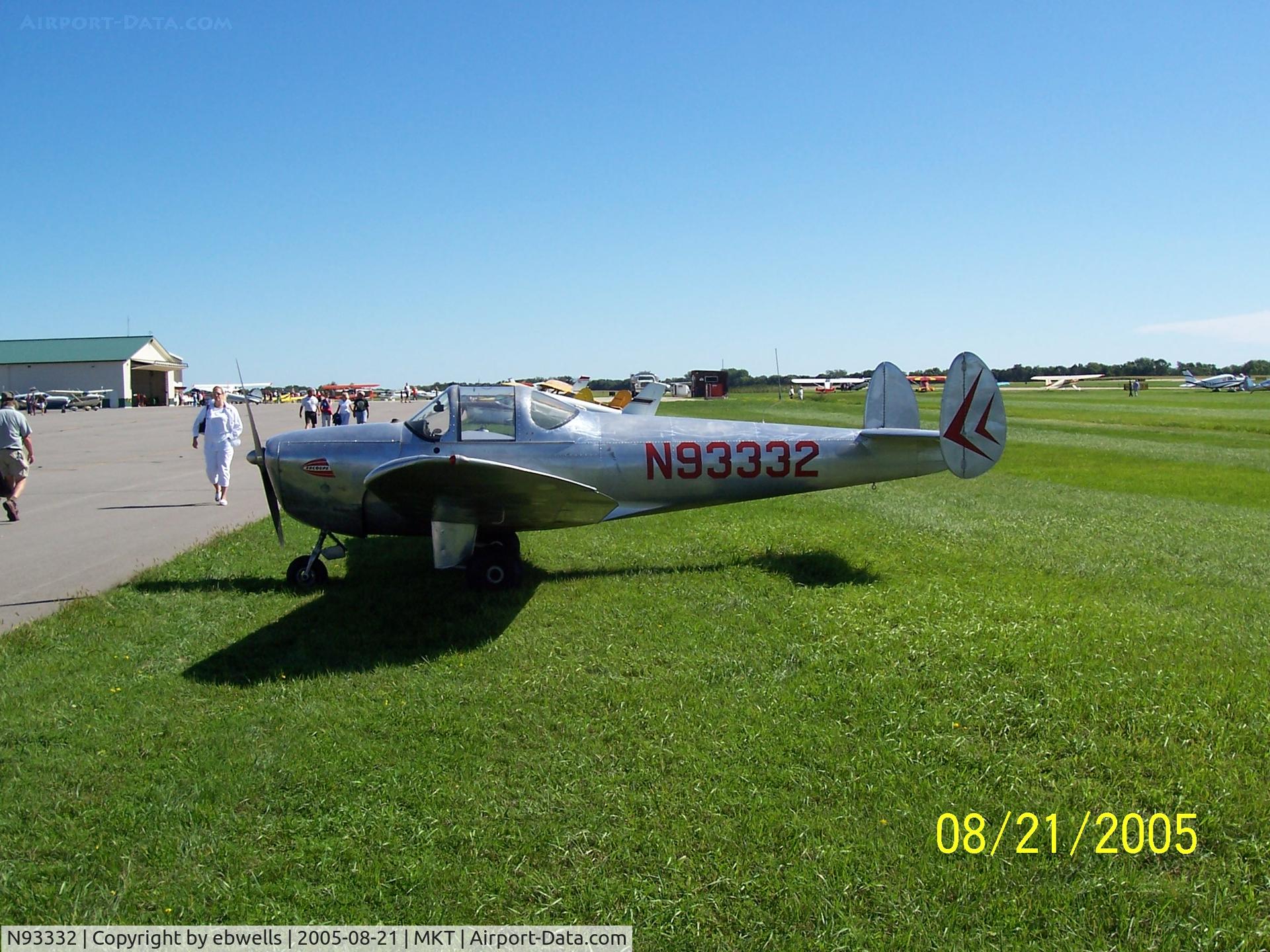 N93332, 1946 Erco 415C Ercoupe C/N 655, At Mankato fly in.