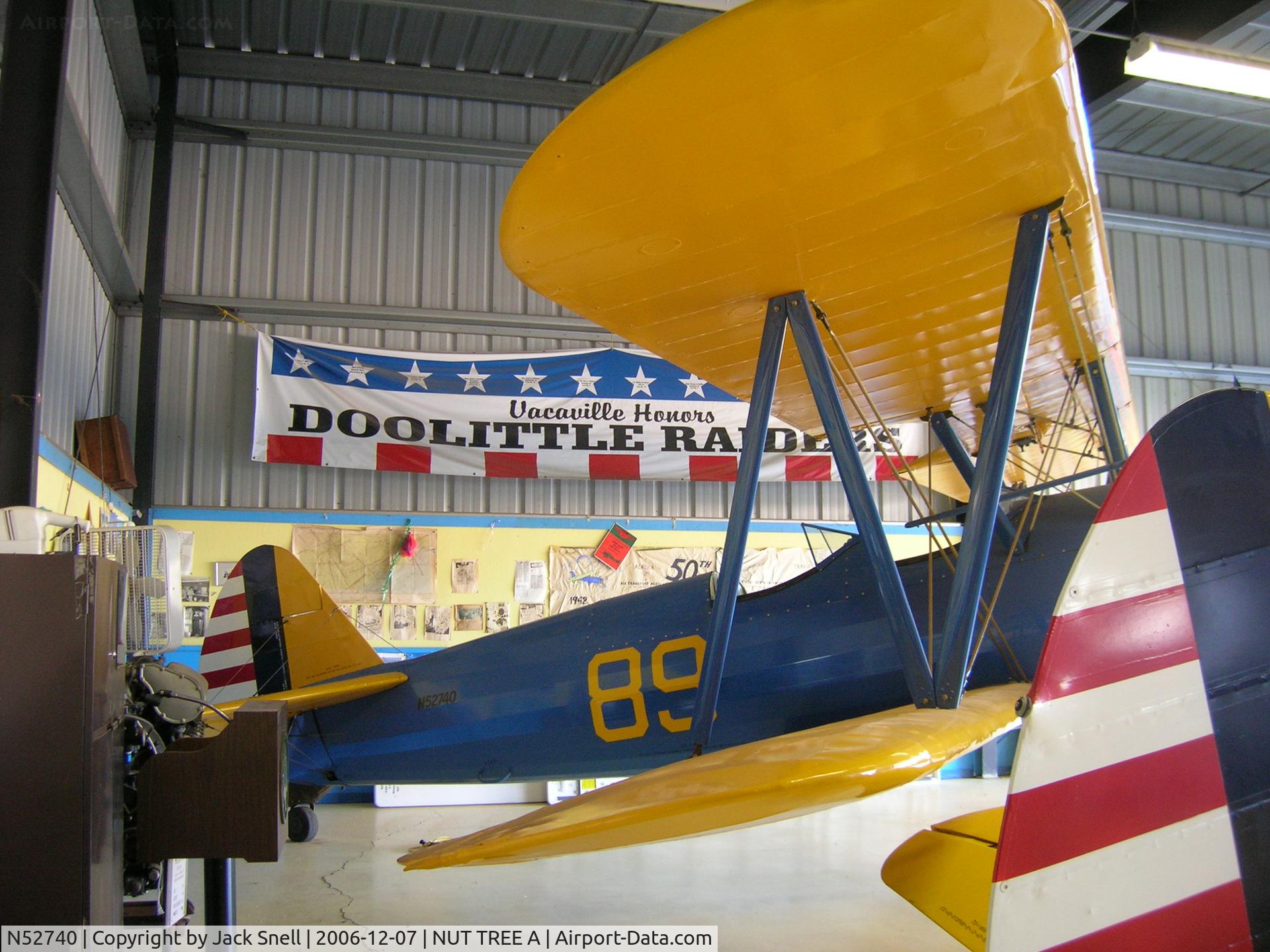 N52740, 1941 Boeing A75N1(PT17) C/N 75-274, Taken at the Nut Tree Airport in Vacaville, Ca.