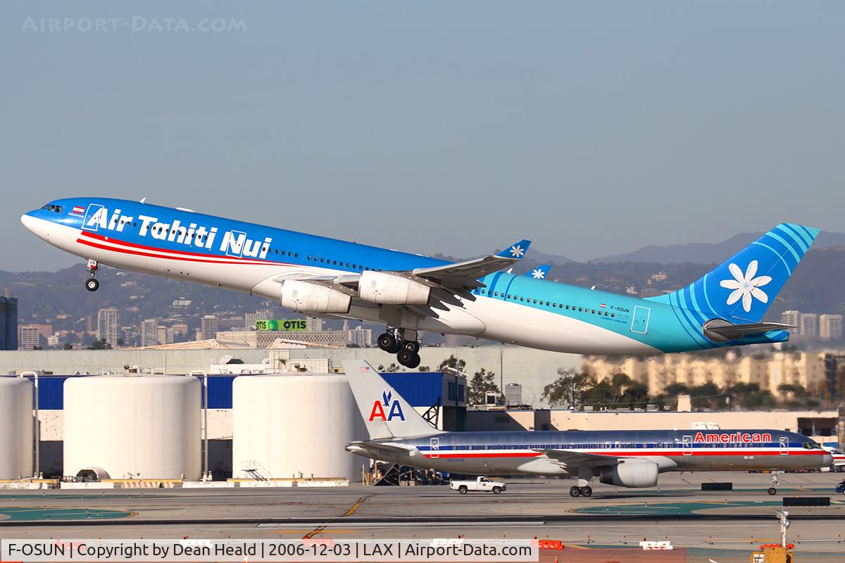 F-OSUN, 2001 Airbus A340-313 C/N 446, Air Tahiti Nui F-OSUN climbing out from RWY 25R.