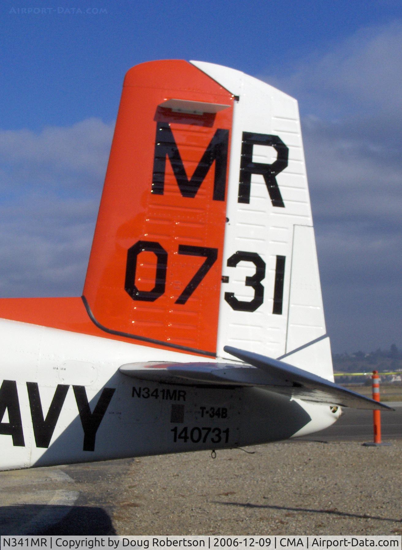 N341MR, 1955 Beech D-45 (T-34B) Mentor C/N BG-65, 1955 Beech D-45 as T-34B MENTOR, Continental IO-550B 300 Hp upgrade, tail data, BuNo 140731