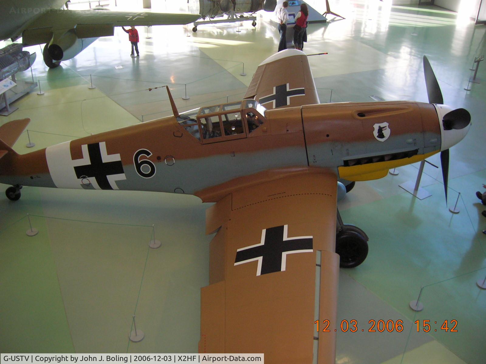 G-USTV, 1942 Messerschmitt Bf-109G-2/Trop C/N 10639, Messerschmitt Bf 109 on display at RAF Museum, London, England