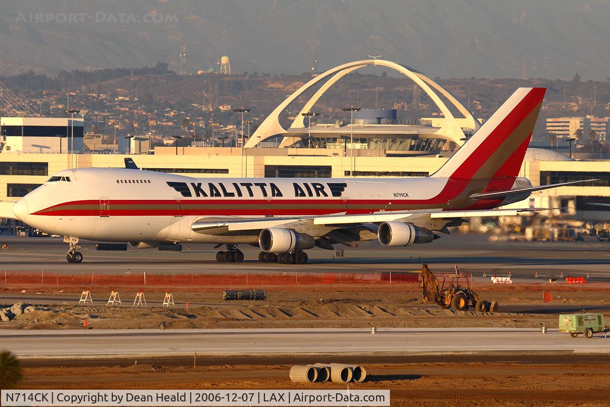 N714CK, 1981 Boeing 747-209B C/N 22446, Kalitta Air N714CK (FLT CKS2846) rolling out on RWY 25R after a 1-hour maintenance test flight that originated from LAX to-and-from the Central California coast.