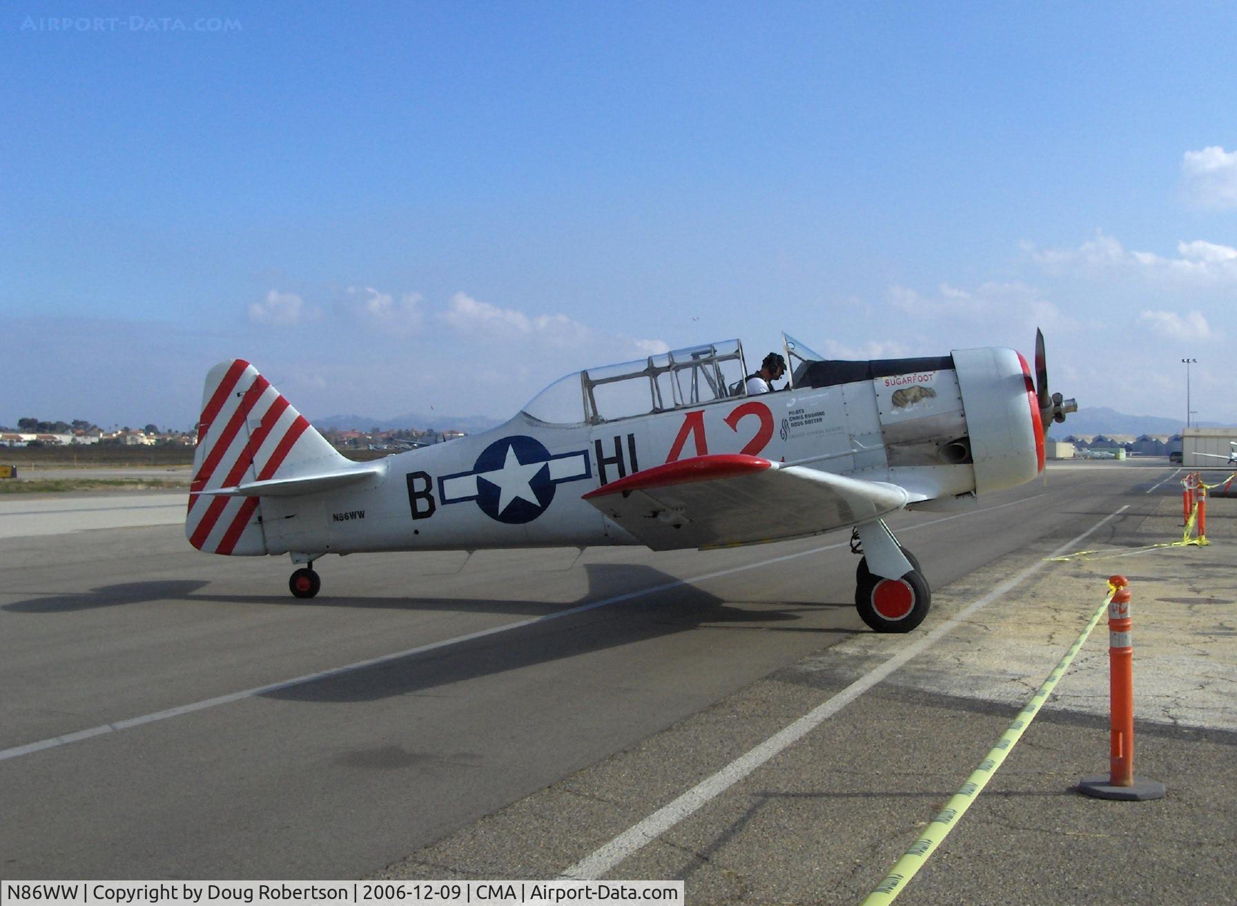 N86WW, 1956 North American SNJ-4 Texan C/N 88-12291, 1956 North American SNJ-4 'Sugarfoot', P&W R-1340 AN-1 550 Hp, engine shutdown-awaiting tow