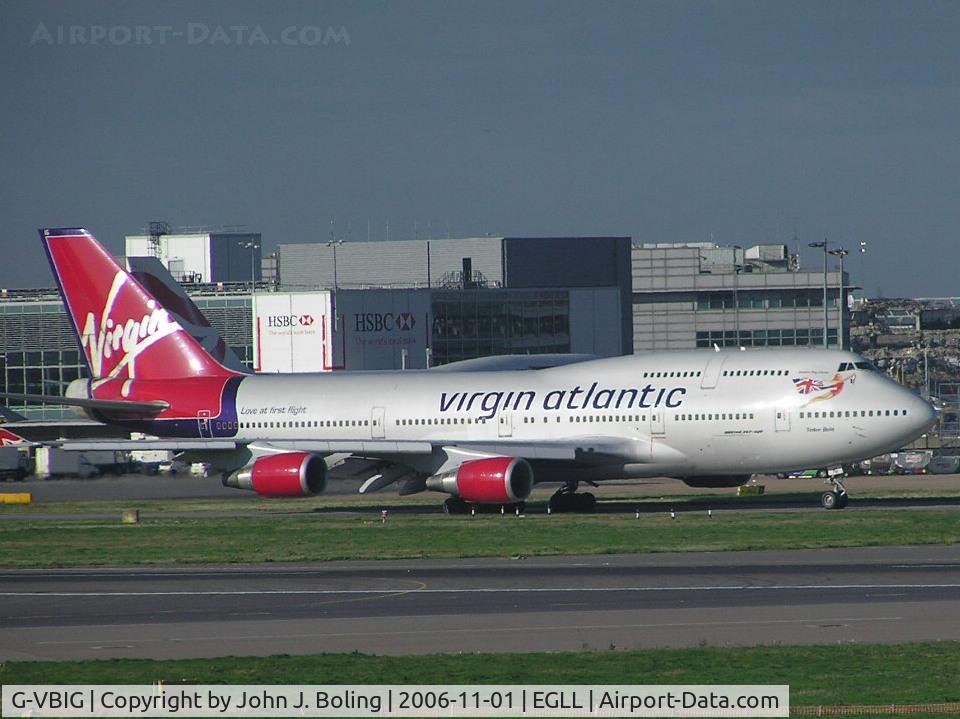 G-VBIG, 1996 Boeing 747-4Q8 C/N 26255, Virgin 747-400 taxi for take off at Heathrow