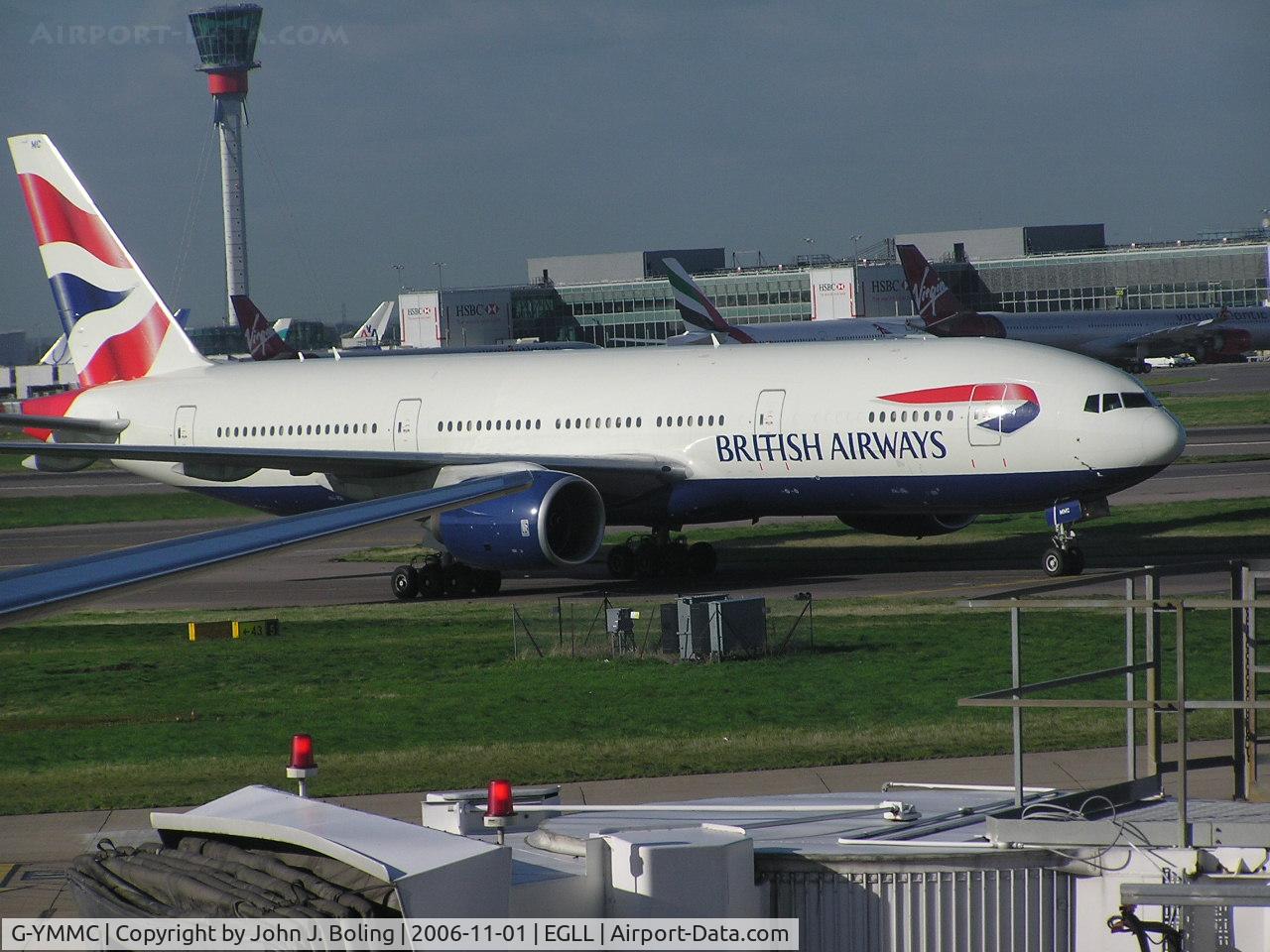 G-YMMC, 2000 Boeing 777-236 C/N 30304, British Airways 777 ariving terminal 4, Heathrow