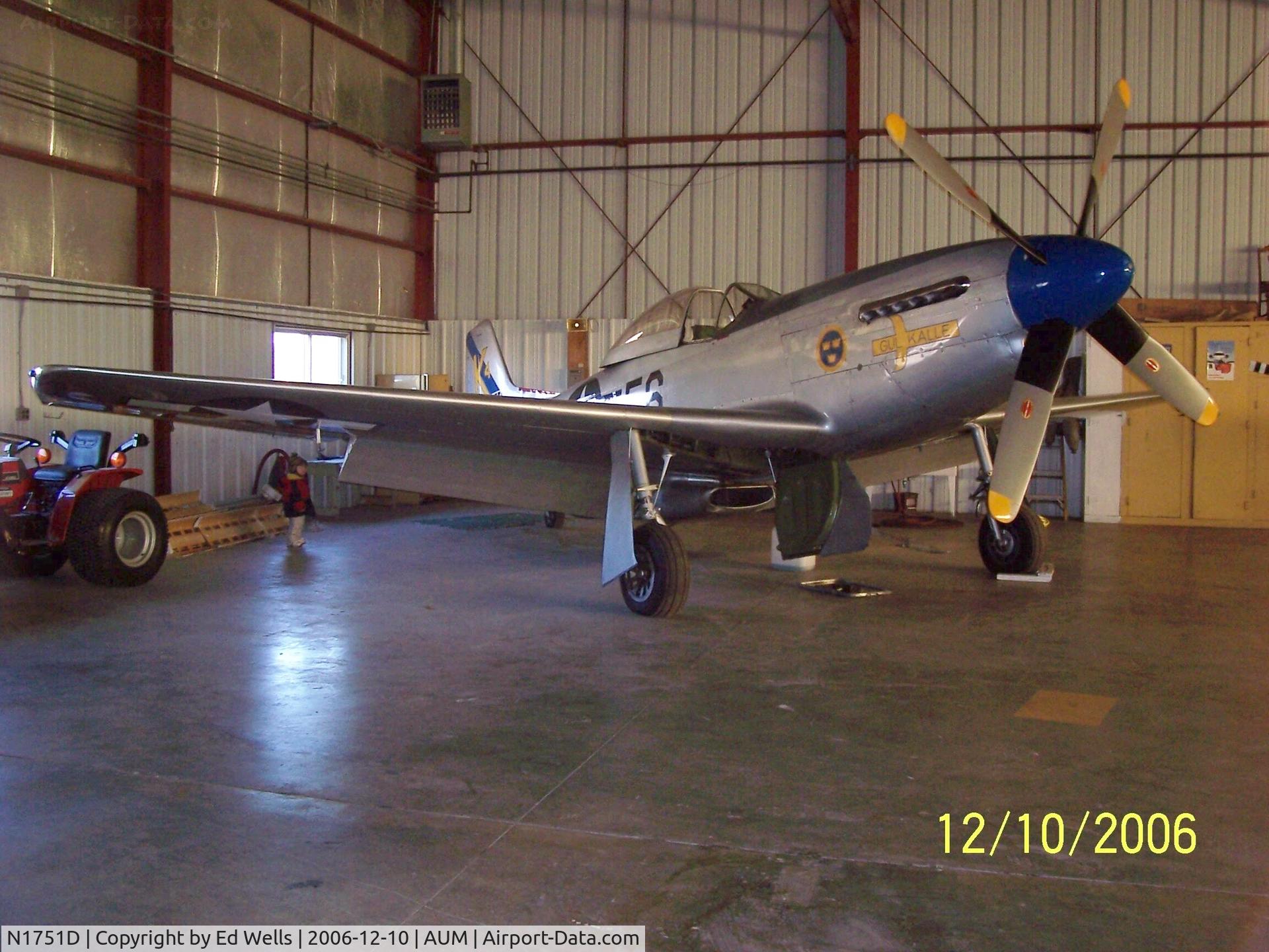 N1751D, 1944 North American P-51D Mustang C/N 122-31401 (44-63675), In the Hangar at AUM