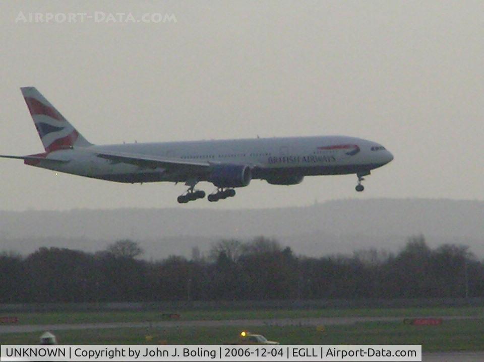 UNKNOWN, Airliners Various C/N Unknown, British Airways B-777 early morning arrivial runway 27L at Heathrow