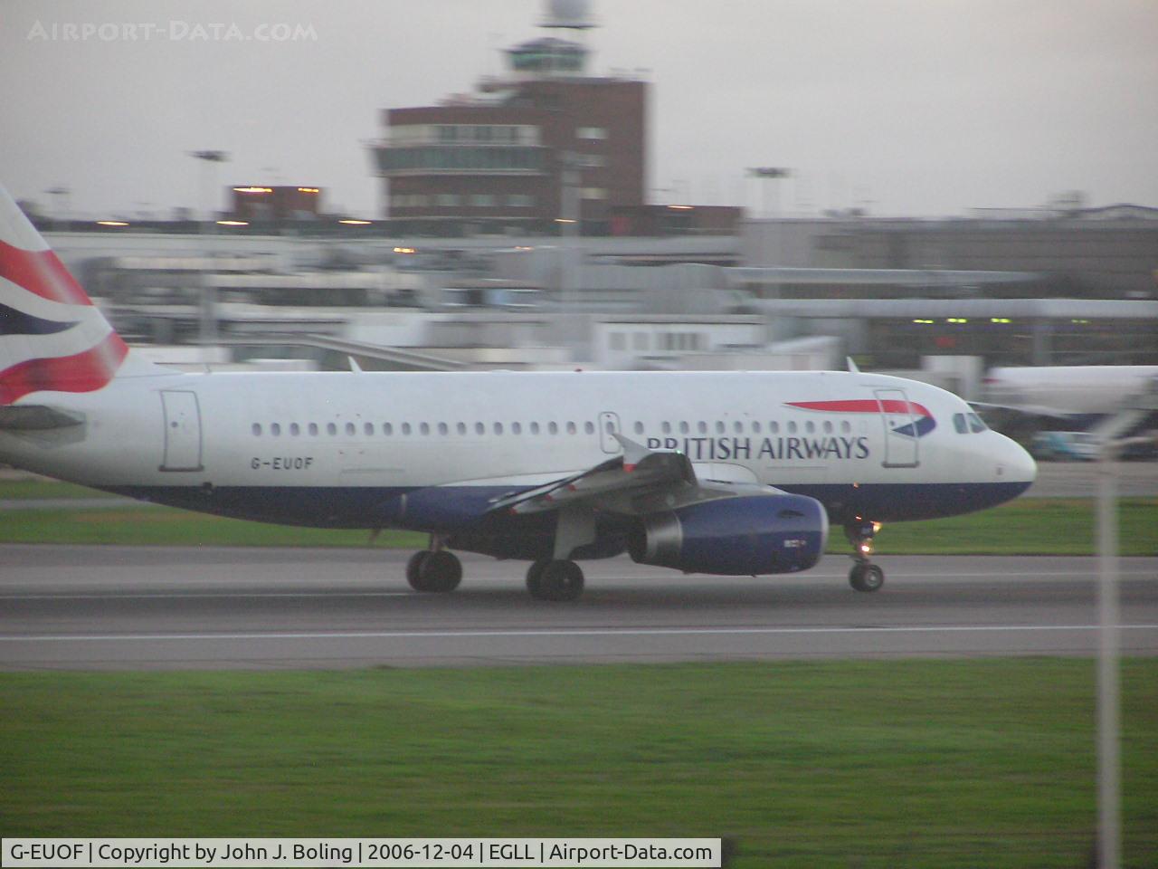 G-EUOF, 2001 Airbus A319-131 C/N 1590, British Airways A-319 take off runway 27R, Heathrow