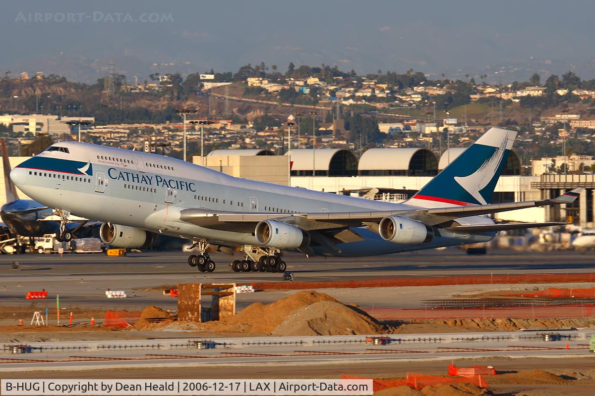 B-HUG, 1993 Boeing 747-467 C/N 25870, Cathay Pacific B-HUG (FLT CPA881) departing RWY 25R enroute to Hong Kong Int'l (VHHH).