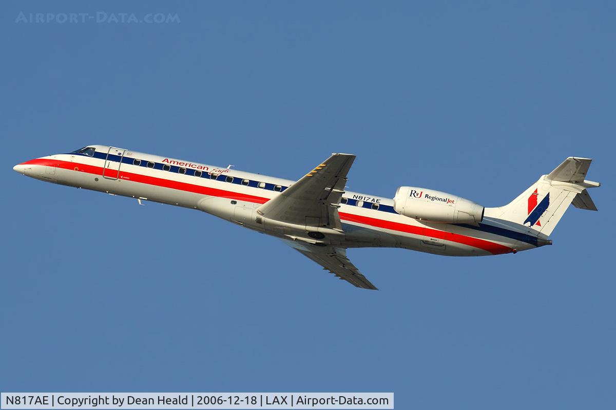 N817AE, 2002 Embraer ERJ-140LR (EMB-135KL) C/N 145554, American Eagle N817AE (FLT EGF117) climbing out from RWY 25R enroute to San Diego Int'l (KSAN).