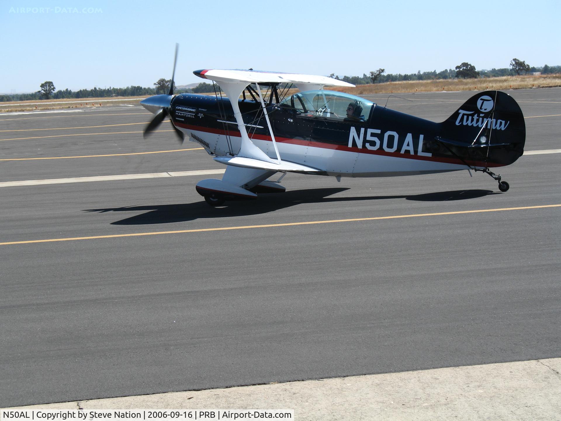 N50AL, Pitts S-2B Special C/N 5067, Shown taxying in after airshow routine, Pitts S2B LLC 1998 Pitts Aerobatics S-2B 