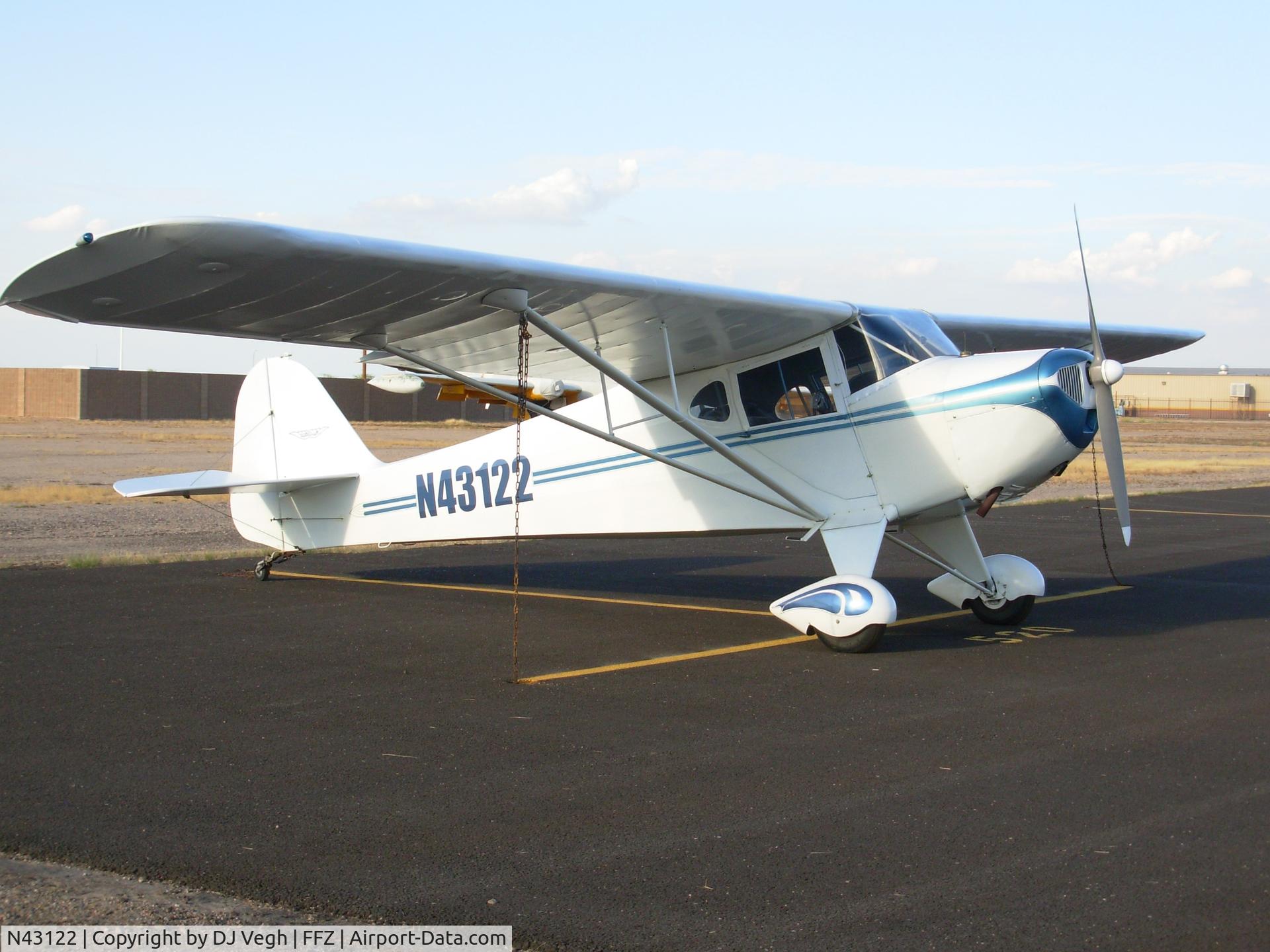 N43122, 1946 Taylorcraft BC12-D C/N 6781, parked on the ramp at Mesa Falcon Field (FFZ)