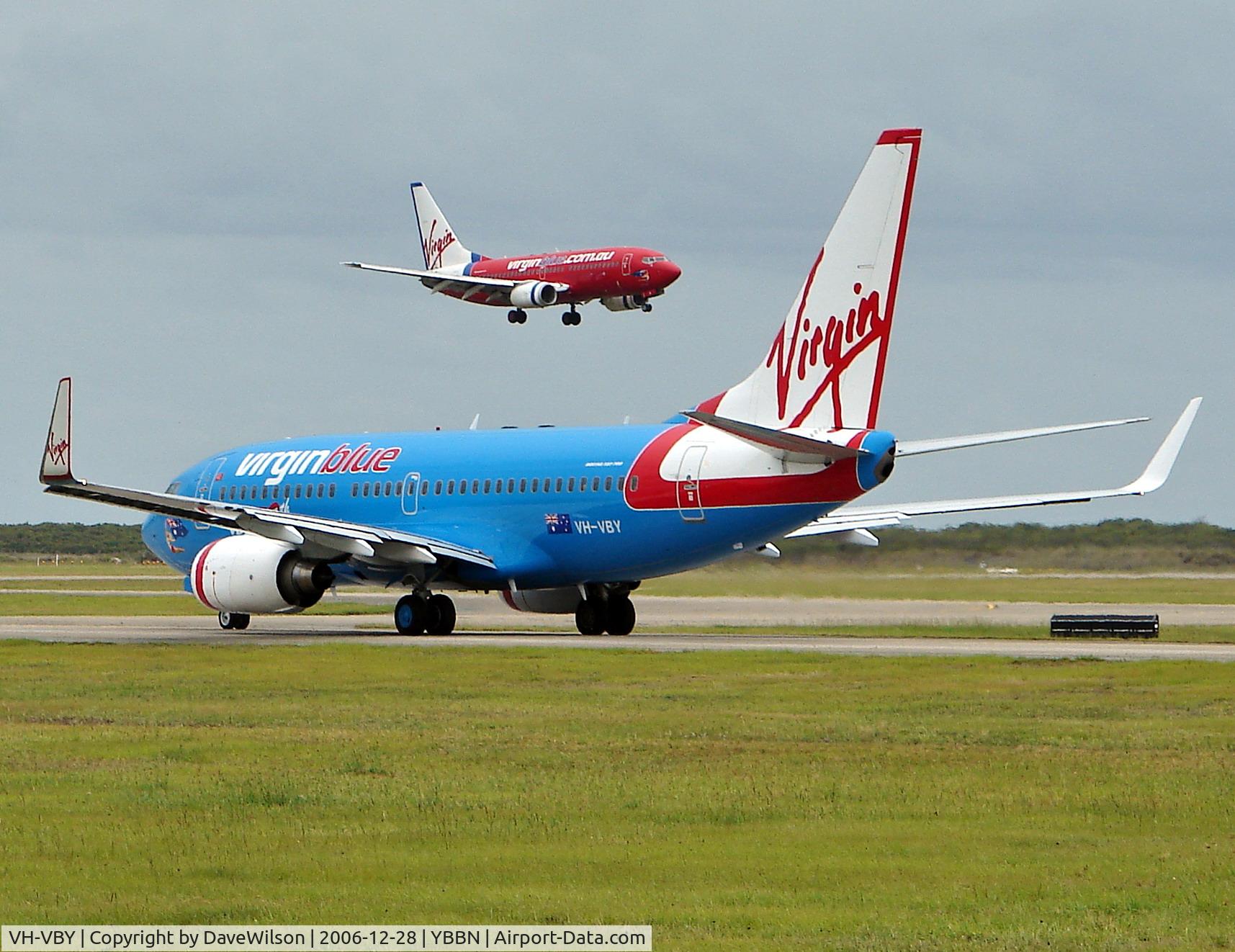 VH-VBY, 2005 Boeing 737-7FE C/N 34323, VB's 50th a/c and with a standard Virgin Blue landing on 19