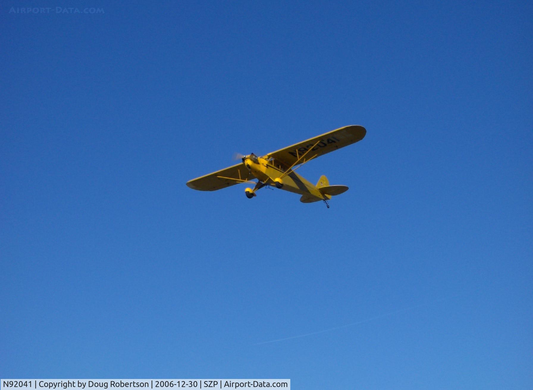 N92041, 1946 Piper J3C-65 Cub C/N 16474, 1946 Piper J3C-65 CUB, Continental A&C65 65 Hp, takeoff climb Rwy 22
