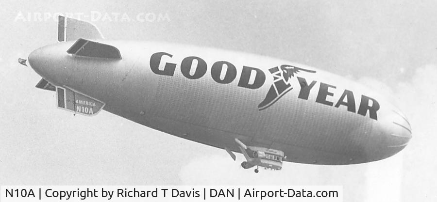 N10A, 1979 Goodyear GZ-20A C/N 4117, Goodyear blimp over the Danville Airport in the early 1980's with the old markings