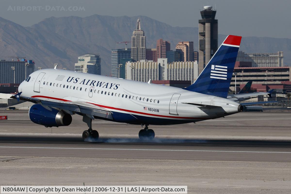 N804AW, 1999 Airbus A319-132 C/N 1043, US Airways (America West) N804AW (FLT AWE473) from John F Kennedy Int'l (KJFK) touching down on RWY 25L.