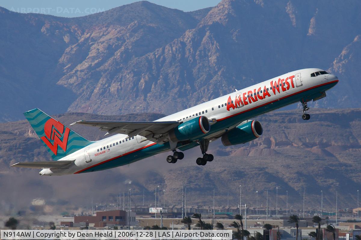 N914AW, 1984 Boeing 757-225 C/N 22208, America West N914AW (FLT AWE320) climbing out from RWY 01R enroute to Chicago O'Hare Int'l (KORD).