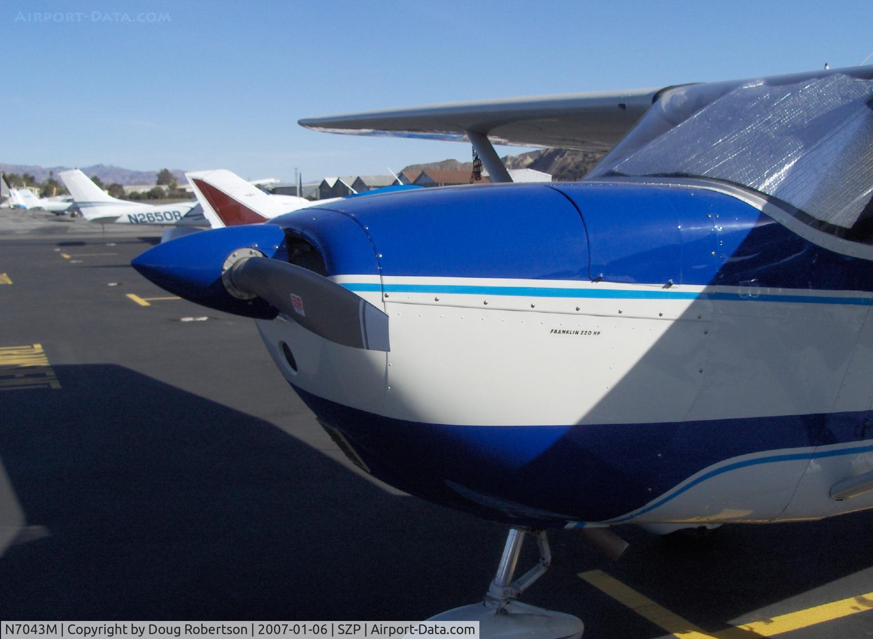 N7043M, 1958 Cessna 175 Skylark C/N 55343, 1958 Cessna 175 SKYLARK, Franklin 6A&6V335 220 Hp conversion from original geared Continental GO-300-E 175 Hp engine.