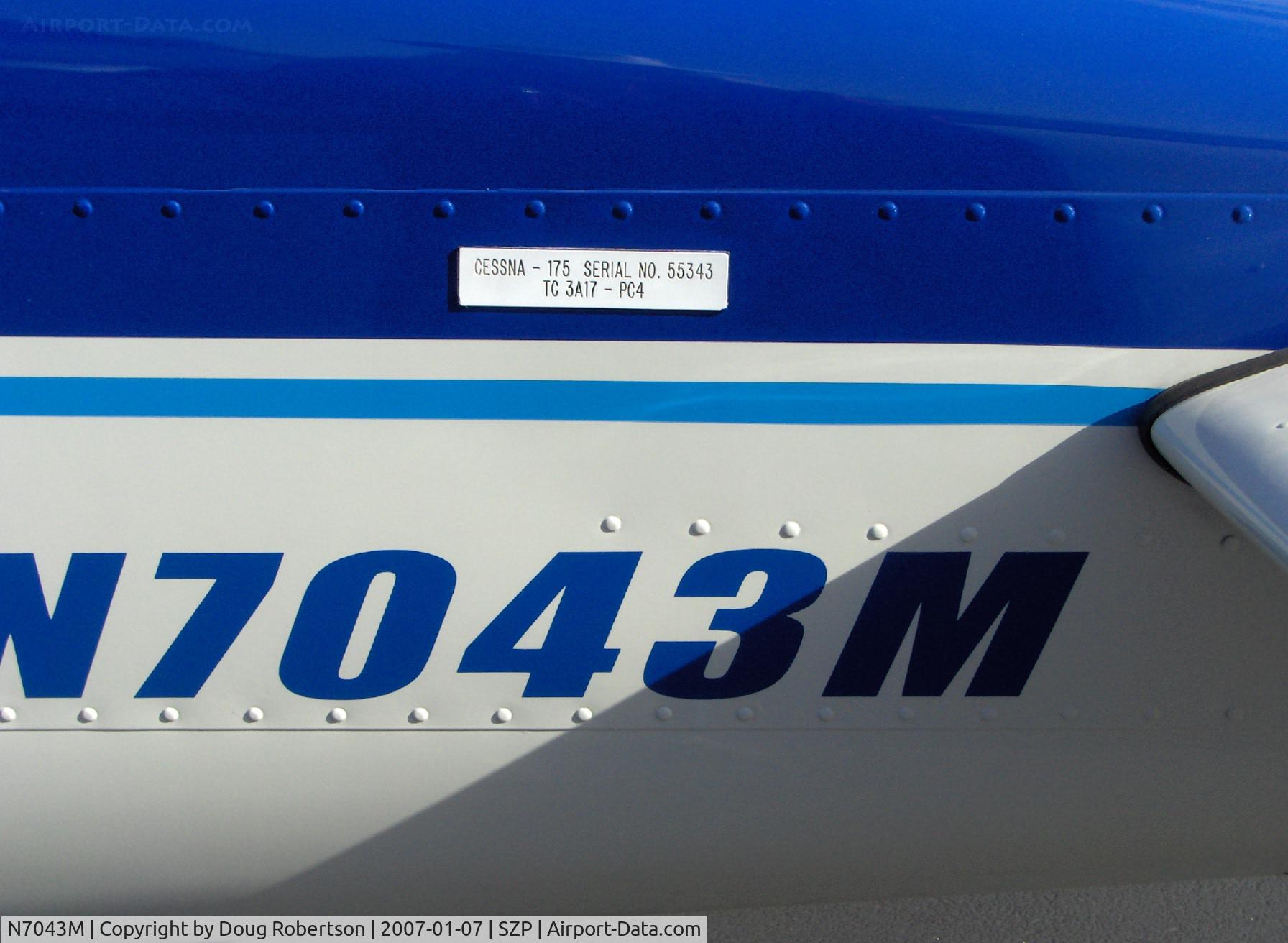N7043M, 1958 Cessna 175 Skylark C/N 55343, 1958 Cessna 175 SKYLARK, Franklin 6A&6V335 220 Hp conversion from original geared Continental GO-300-E 175 Hp engine, Ser. No. plate