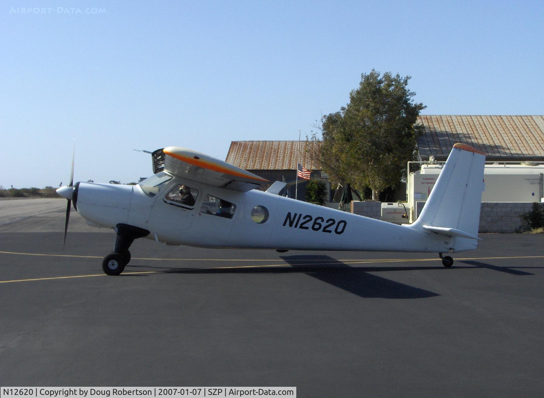 N12620, 1956 Helio H-391B Courier C/N 028, 1956 Helio H-391B COURIER STOL, Lycoming GO-435 264 Hp, idling, note full-span slats