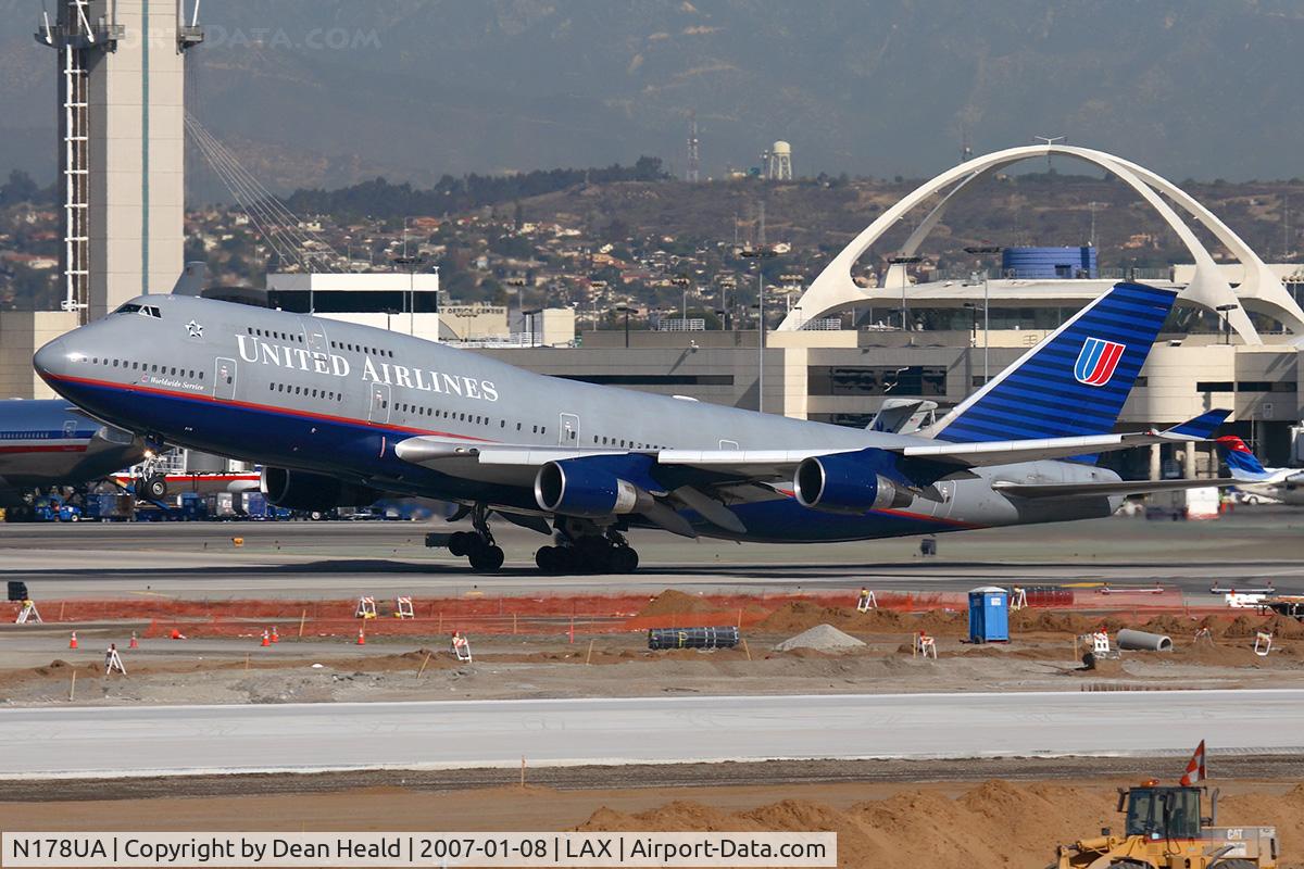 N178UA, 1990 Boeing 747-422 C/N 24385, United Airlines N178UA (FLT UAL891) departing RWY 25R enroute to Narita Int'l (RJAA).