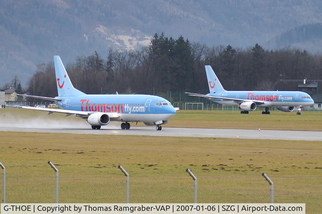 G-THOE, 1995 Boeing 737-3Q8 C/N 26313, Thomsonfly B737-300 with her big sister
