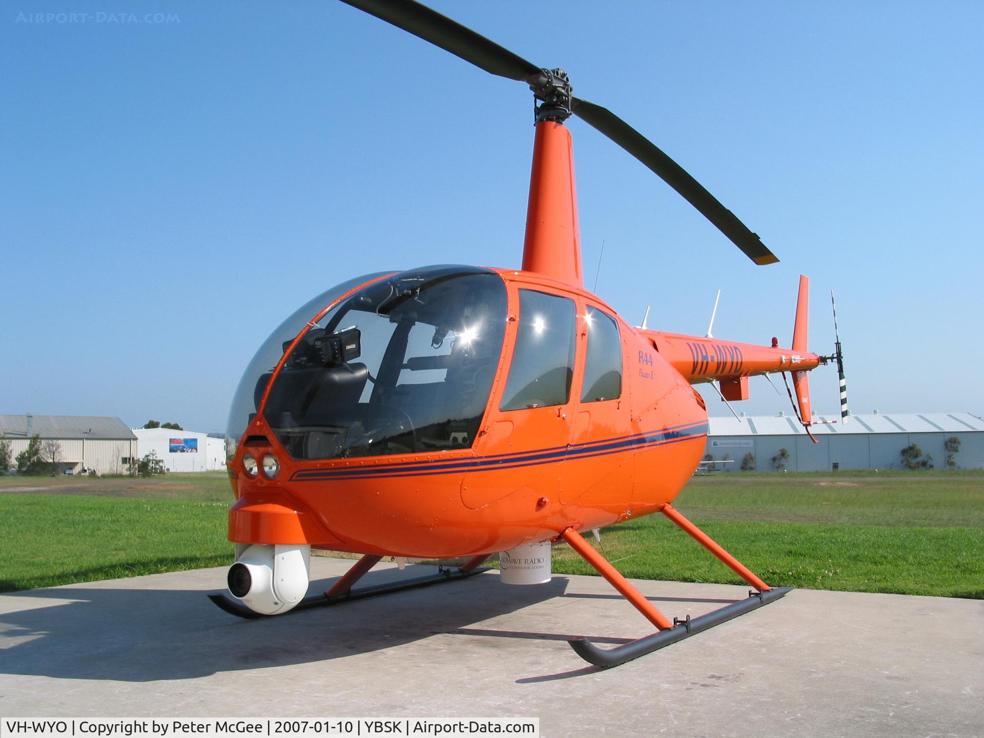 VH-WYO, 2006 Robinson R44 Newscopter C/N 11127, R44 VH-WYO outside Heleflite hangar at Bankstown