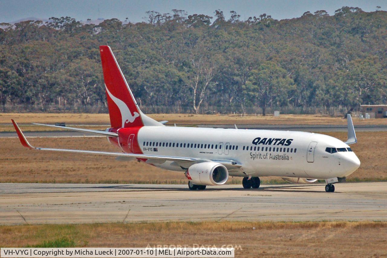 VH-VYG, 2005 Boeing 737-838 C/N 33995, Just landed in Melbourne