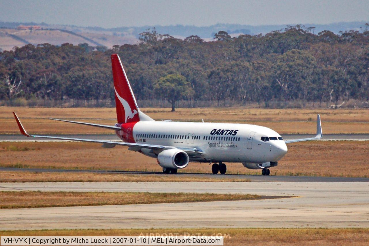 VH-VYK, 2005 Boeing 737-838 C/N 34183, Just landed in Melbourne