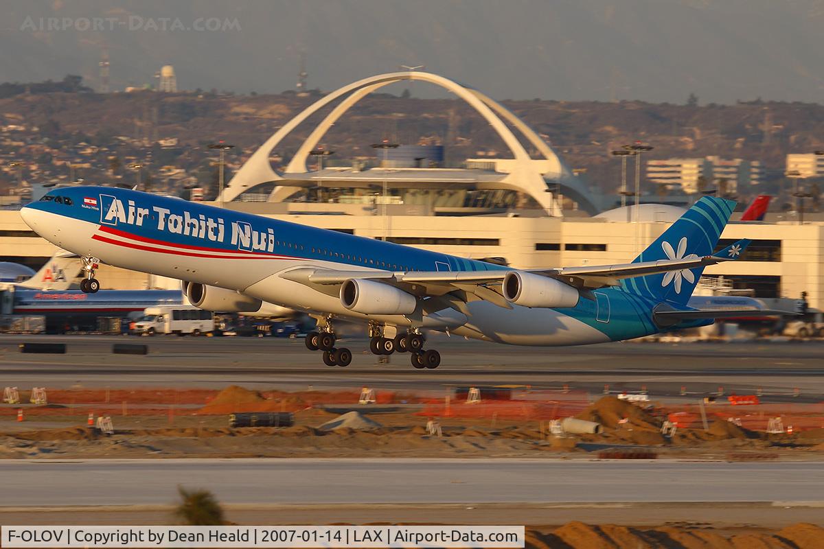 F-OLOV, 2005 Airbus A340-313 C/N 668, Air Tahiti Nui F-OLOV (FLT THT21) departing RWY 25R enroute to Tahiti Faaa (NTAA) in nice evening light.