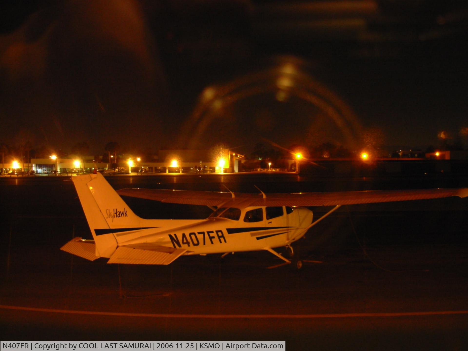 N407FR, 1997 Cessna 172R C/N 17280234, N407FR at KSMO Transient Parking. Picture taken from Typhoon Cafe.