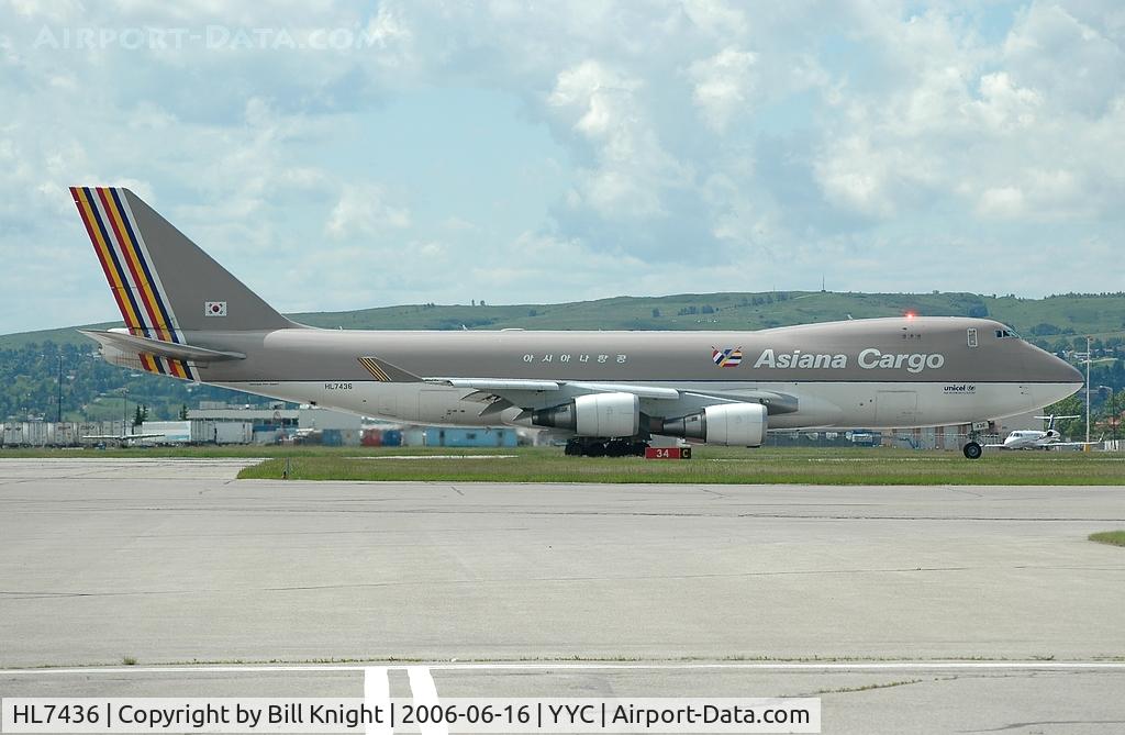 HL7436, 2002 Boeing 747-48EF (SCD) C/N 29170, Holding for T/O on 34 - rare at YYC -