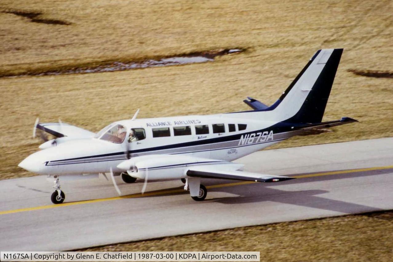 N167SA, 1980 Cessna 404 Titan C/N 404-0639, Alliance Airlines taxiing in; photo taken for aircraft recognition training